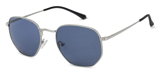VINCENT CHASE EYEWEAR Polarized and 100% UV Protected | Silver-Blue Full Rim Hexagonal | Stylish & Premium Sunglasses | For Men & Women | Large | VC S12917