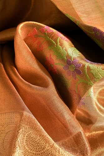 Taneira Women Gold Woven Pure Organza Tissue Kanjivaram Saree With Unstitched Blouse Piece (SHH07J00065-Gold)