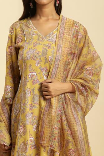 W for Woman Yellow Floral Printed Short Flared Kurta, Sharara and Dupatta Set_24AUWS19717-121051_S