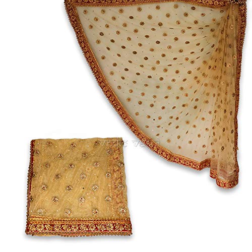 Vedic Vaani Embroidery Design Jai MATA Di | Maa Devi MATA Ki Net Chunri | Dupatta | Chunari | Chunnis Golden Color (1 Pcs)