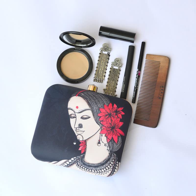 Printed Flower Lady Portrait Clutch