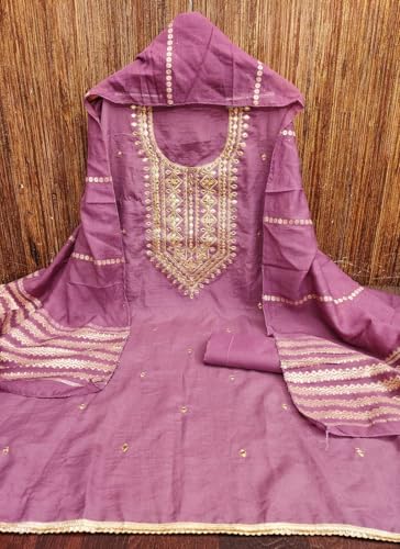 Leeli Peeri Designer Women's Vichitra Silk Embroidery Work Unstitched Salwar Suit Dress Material