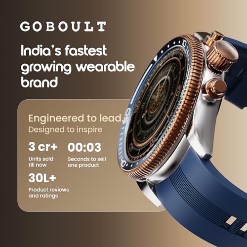 GOBOULT Newly Launched Saber Smart Watch 1.43'' AMOLED Display, BT Calling, Rotating Bezel, 200+Watchfaces, 700 Nits Brightness, AI Voice Assistant, SpO2 Monitoring, 120+ Sports Mode (Blue)