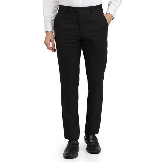 Park Avenue Men Reguler Fit Solid Pattern Poly Viscose Blend Flat Front Formal Trouser Black