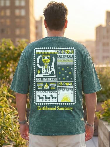 Bewakoof Men's Graphic Print Oversized Fit Half Sleeve Round Neck Pure Cotton Plus Size T-Shirt_694249_Green_4XL