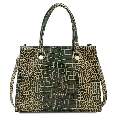 Caprese Miranda Tote Bag, Medium-Green | Stylish Handbag for Women | Spacious, Versatile Office & Daily Essentials Tote | Top Zip Closure