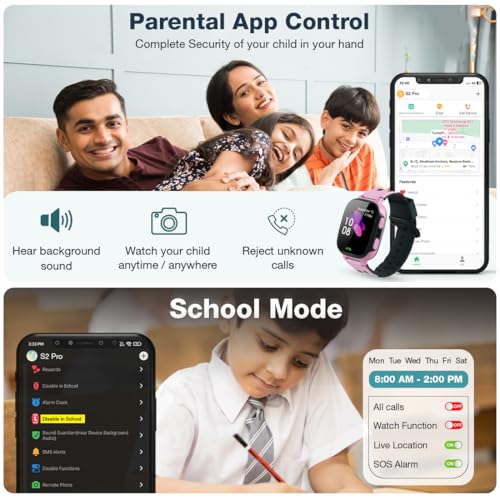 sekyo S2 Pro Kids Smartwatch for Boys & Girls, Calling Smart Watch for Kids with Location Tracker, Camera, SOS & Safe Zone Alert, Remote Monitoring, Family Chat, App Control