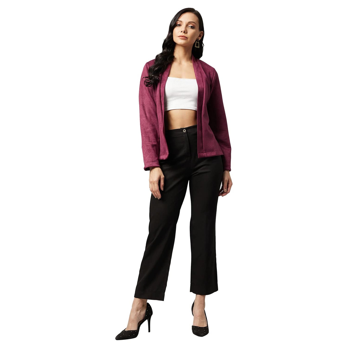 Marie Claire Women's Casual Suede Shrug Sweater (MC2314_Maroon_L)