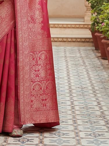 AKHILAM Women's Mauve Silk Blend Ethnic Motif Printed Saree With Unstitched Blouse Piece (PAL1002_AI)