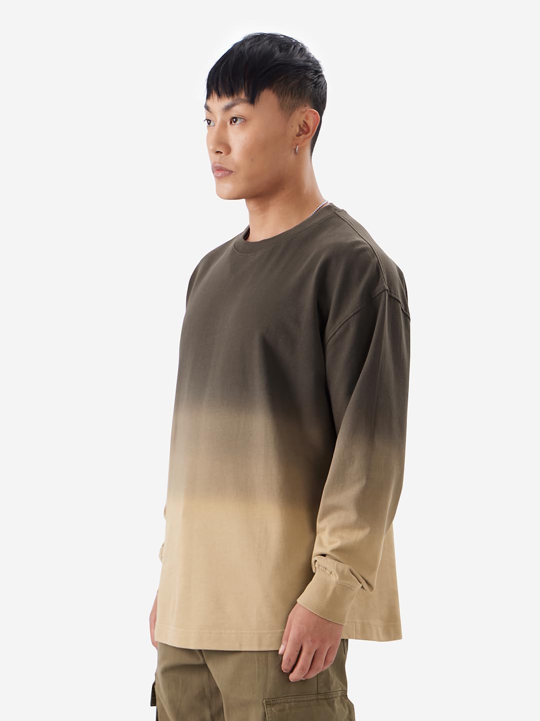 The Souled Store Irish Men and Boys Round Neck Brown Ombre Pattern Cotton Oversized Full Sleeve T-Shirts