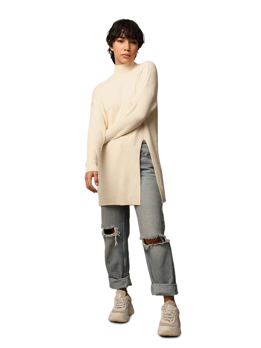 ONLY Women's Rayon Blend High Neck Pullover Sweater (15311810-Whitecap Gray_Whitecap