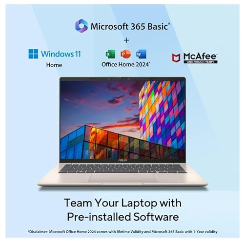 ASUS Vivobook 14 (2026),Intel Core Ultra 5 225H, Intel iGPU,16GB RAM,1TB SSD,FHD+, 14"(35.5 cm),Windows 11,M365 Basic(1 Year)* Office 2024, Platinum Gold, 1.46 Kg, X1407CA-LY1581WS,Thin & Light Laptop