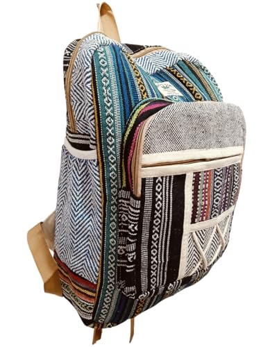 Kedar Kripa Hemp Pitthu Travel Bag Natural Hemp Material, Multicolor Striped Pattern, 3 Pocket Zipper Washable Bag For Man Woman And Boys Girls | Collage Bag Size H15 X L10 X W5 Inches