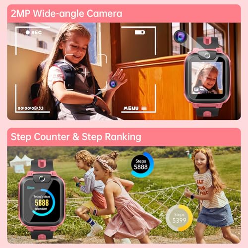 imoo Watch Phone Z1, 4G Smart Watch for Kids with Real-Time HD Video & Phone Call, Smart Watch for Girls with Real-Time GPS Location, Smartwatch for Boys with IPX8 Water Resistance (Deep Pink)