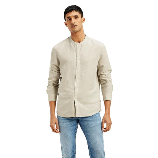 Levi's Men's Solid Slim Fit Linen Shirt Cream