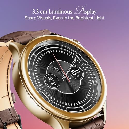 boAt Enigma Daze Women's Luxury Smart Watch w/ 1.3”(3.3cm) AuraVue Display w/ 20% Higher Brightness, Emergency SOS, Female Wellness Tracking, BT Calling, smart Watch for Women Latest (Brown Leather)