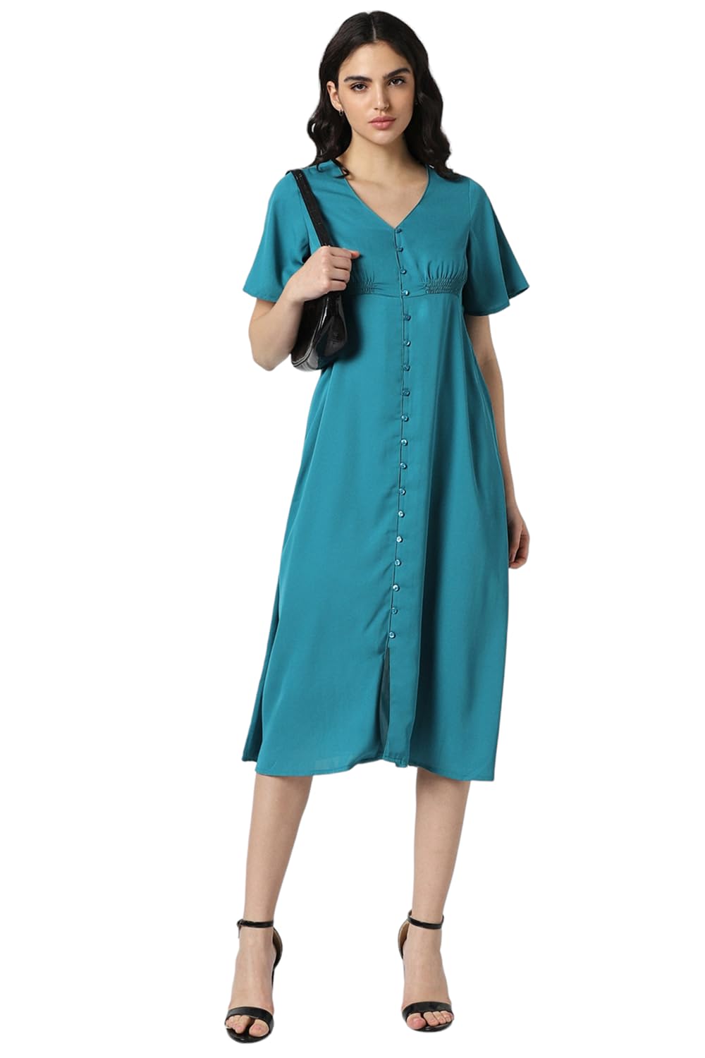 Van Heusen Women's Polyester Asymmetrical Calf Length Dress (VWDRFRGFQ86407_Blue