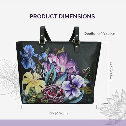 Anuschka Women’s Hand-Painted Genuine Leather Large Zip Top Tote - Vintage Floral