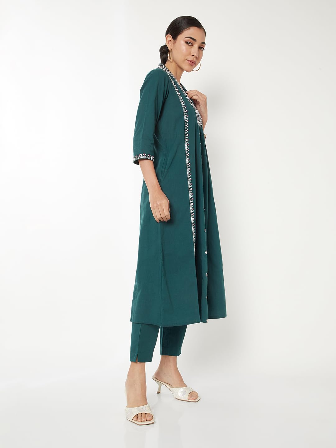 Max Women Embroidered A-Line Kurta Set (Green_XL)
