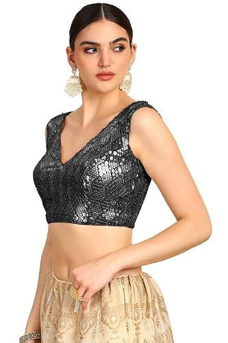 Soch Womens Black Sequinned Embellished Georgette Padded Blouse