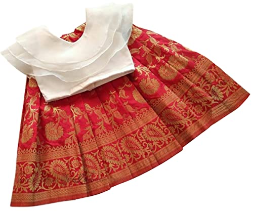 Sashay Boutique Girl's Silk Readymade Lehenga Choli (UFB-2022_Red And White_6 Years-7 Years)