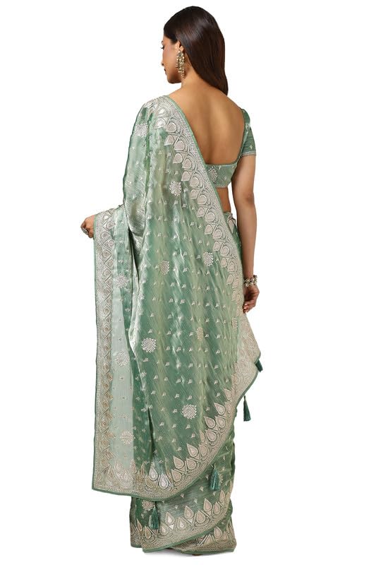 Soch Womens Light Green Organza Embroidered Saree With Stone Work