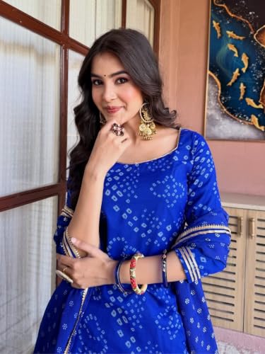 Women's Bandhani Printed Kurta Set With Dupatta And Sharara