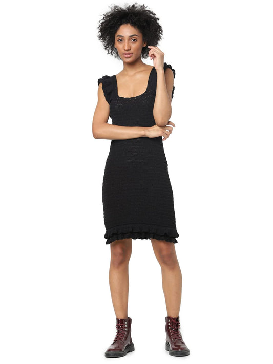 ONLY Women's Cotton Blend Bodycon Above The Knee Casual Dress (15256571- Black_M)