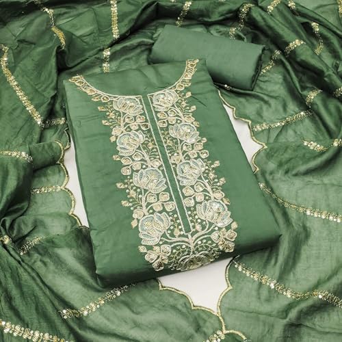 Leeli Peeri Designer Women's Silk Embroidery Work Unstitched Salwar Suit Dress Material