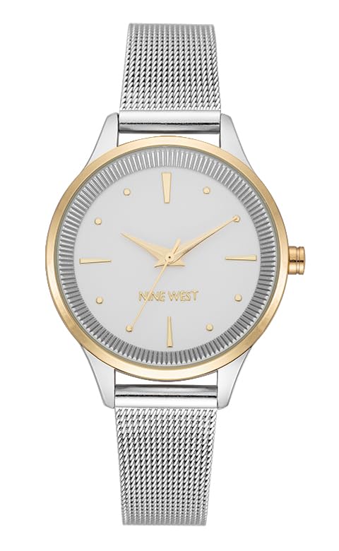 Nine West Women's Analog Watch, Silver-Tone Mesh Bracelet, Limited Movement, Mineral Crystal Lens, Two-Tone Dial