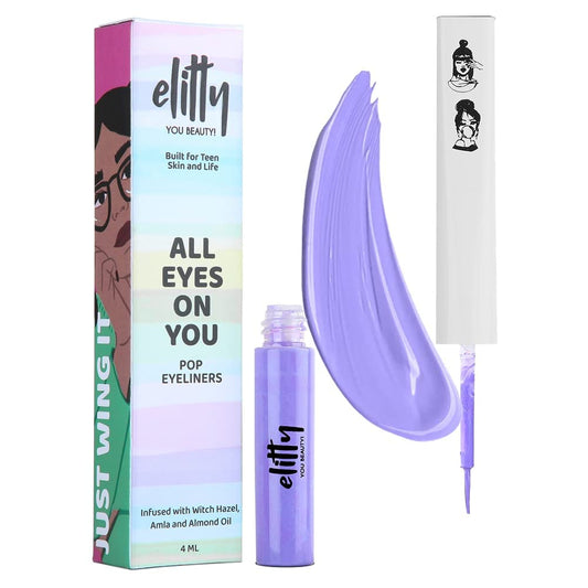 Elitty Purple Pop Colour Eyeliner, Matte Finish | Long Lasting, Water Proof, Smudge Proof | Amla and Almond oil enriched| Vegan & Cruelty Free, Easy Application, Liquid Eyeliner (Lilac Dreams) - 4ml