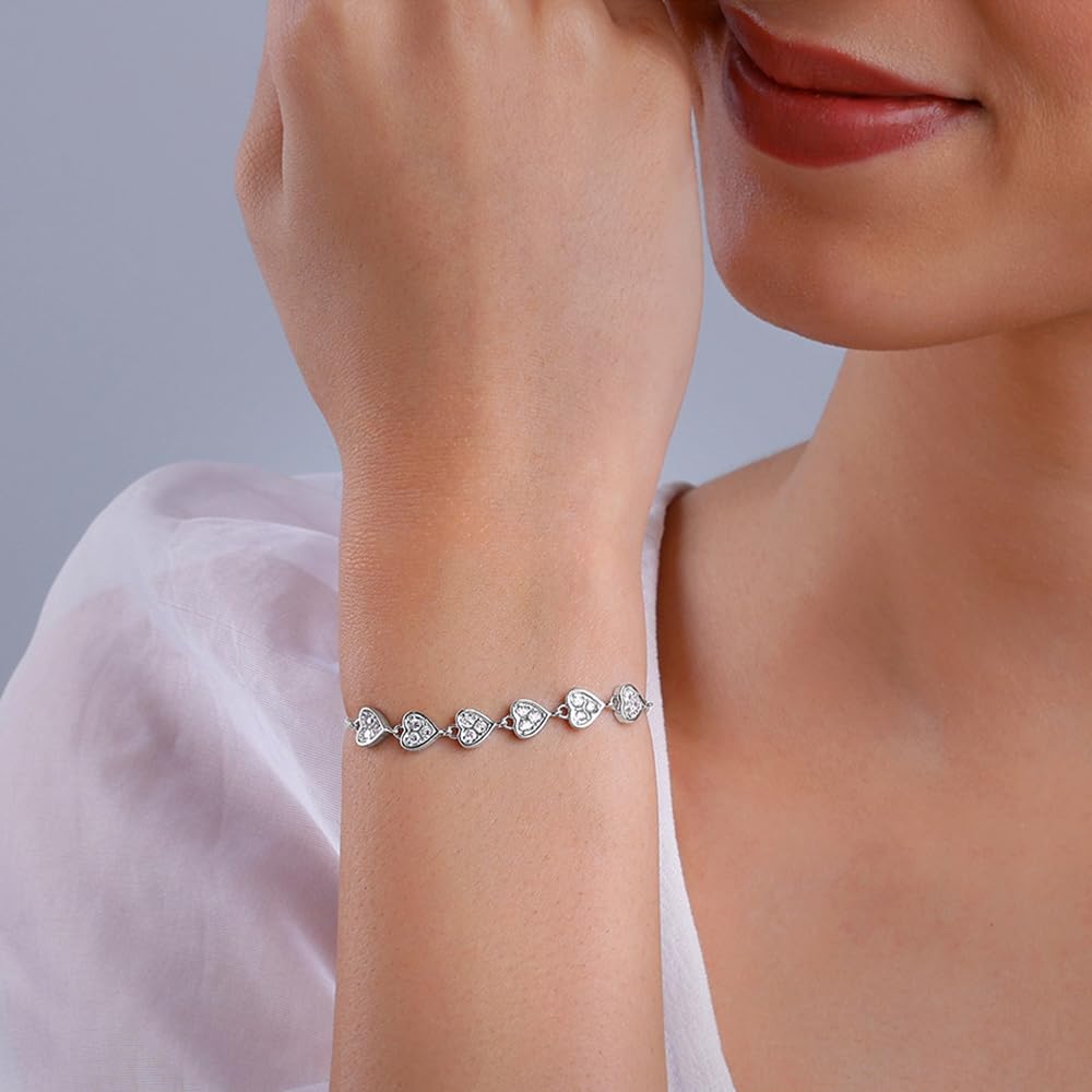 GIVA 925 Silver Zircon Heart String Bracelet, Adjustable | Gifts for Girlfriend, Gifts for Women & Girls| With Certificate of Authenticity and 925 Stamp | 6 Month Warranty*