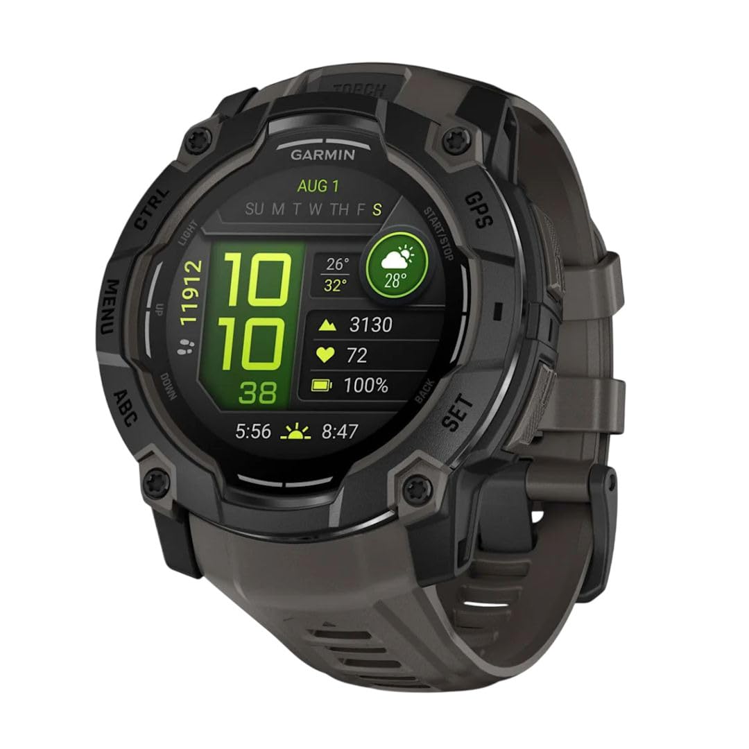 Garmin Instinct® 3 50mm, AMOLED Display, Rugged Outdoor GPS Smartwatch, Metal-Reinforced Bezel, Built-in Flashlight, Up to 18 Days of Battery Life, Charcoal