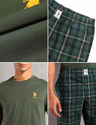 U.S. POLO ASSN.. Mens SS004 Solid Cotton Sleep Sets(SS004-PL_Olive/ Green_M)
