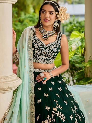 Zeel Clothing Women's Zari Sequins Embroidered Work Rangoli Silk Lehenga Choli With Dupatta (5139-Green-Women-Lehenga-Choli; Free size)
