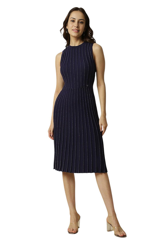 Allen Solly Women's Viscose Modern Knee-Length Dress (AHFDERGFD26172_Navy