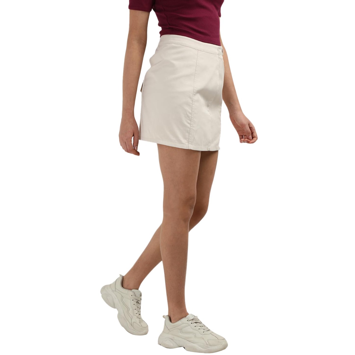 Tommy Hilfiger Beige Tencel Solid Women Slim Fit Skirt