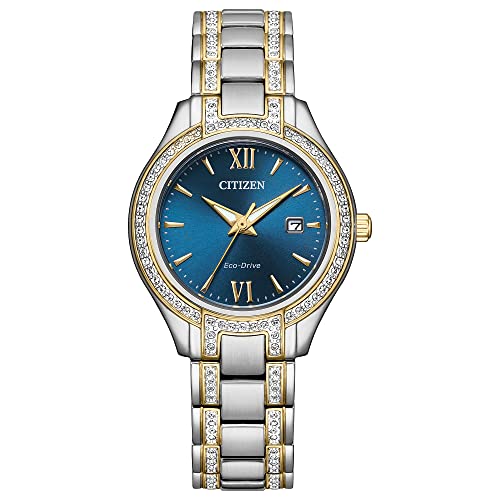 Citizen Ladies Eco-Drive Crystal Eco Watch, Silver/Gold Tone Bracelet & Blue Dial, Watches