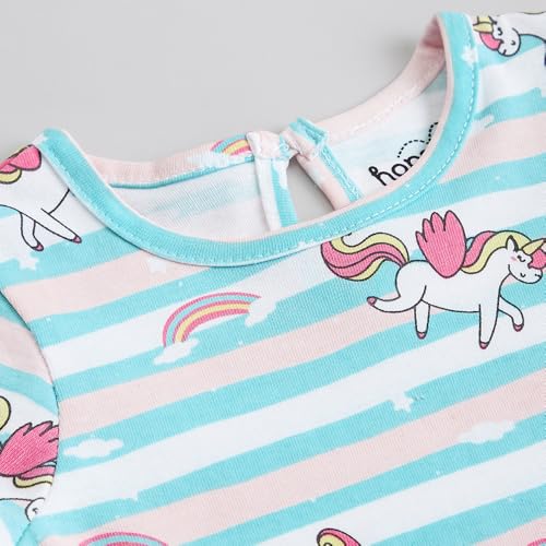 Hopscotch Girls Pink Short Sleeves 2-Pc Unicorn Cotton Short Set For Ages(3-6 Months)