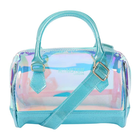 Hamster London Holo Duffle Sling Bags & Handbag for Women Sling Bags | Holographic Purses and Flash Reflective Shoulder Bag for Girl's and Women (Aqua, Size:18cm x10cm x16cm)