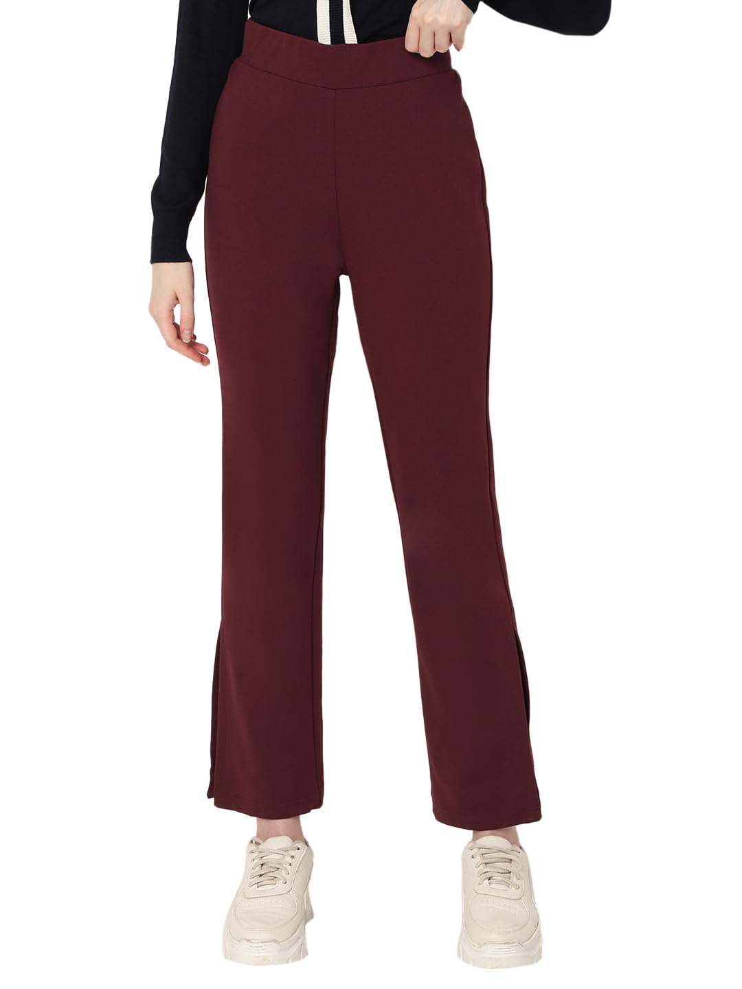 VERO MODA Women Solid Purple Rayon Bootcut High Rise Pants