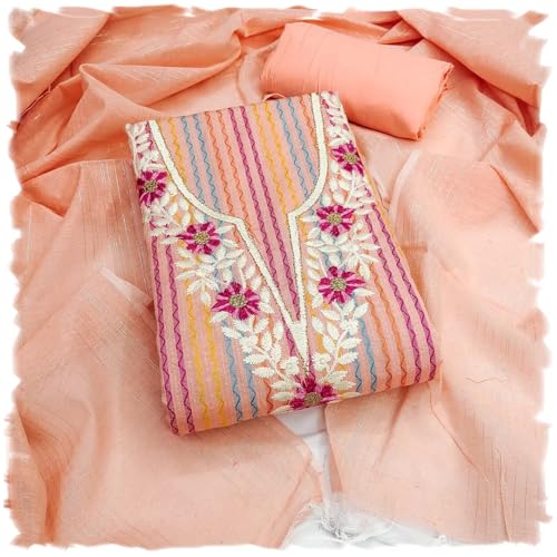 Leeli Peeri Designer Women's Cotton Embroidery Work Unstitched Salwar Suit Dress Material