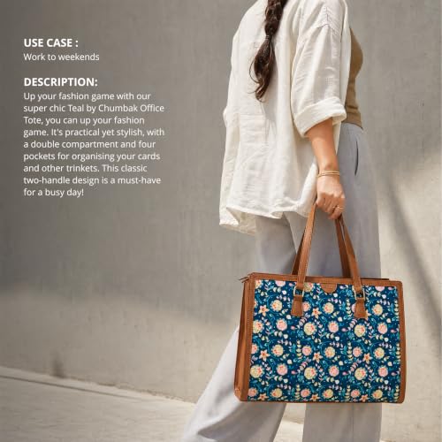 TEAL BY CHUMBAK Office Tote Bag for Women | Stylish Shoulder Bags for College | Professional Canvas Tote Bag | Laptop-Friendly College Bag