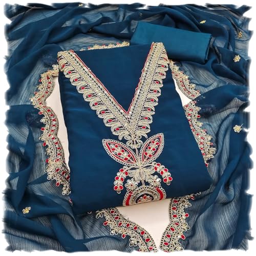 Leeli Peeri Designer Women's Soft Silk With Embroidery Work Unstitched Dress Material