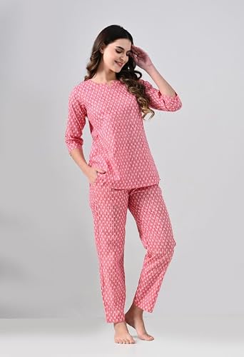 Women's Printed Cotton Night Wear Top and Payjama Night Suit Set