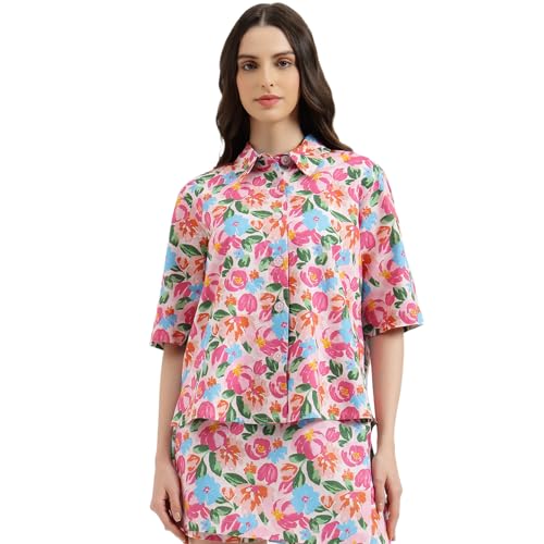 United Colors of Benetton Regular Fit Regular Collar Floral Shirt (Size: L) - 26P5WVNTP324I903 Pink