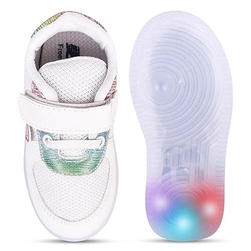 TrendStation Kids' L.E.D Light Shoe - Colorful & Playful Girls' Sneakers with Extra Lights (JRD-8) (White, UK Footwear Size System, Toddler, Numeric, Medium, 10)