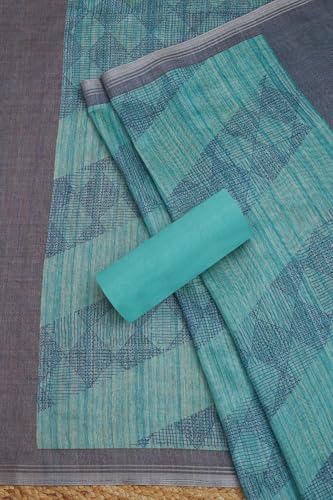 Soch Womens Turquoise Blue Art Silk Geometric Print Unstitch Dress Material With Zari