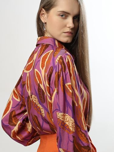 VERO MODA Women Floral Print Purple Viscose Regular Fit Shirt