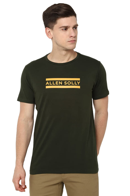 Allen Solly Cotton Men's Solid Regular Fit T-Shirt (ASKCQRGFZ43268_Olive Large)